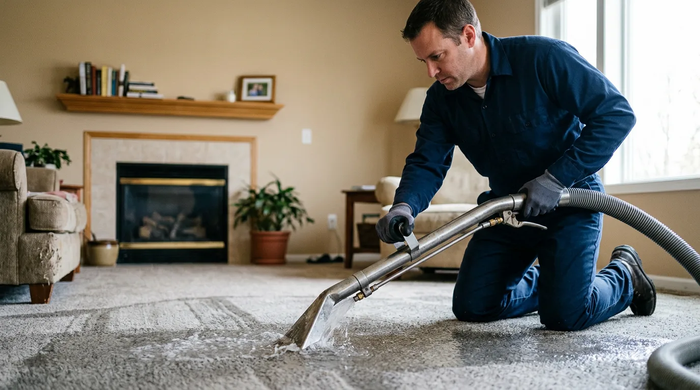 Water damage restoration technician working near Unity, ME